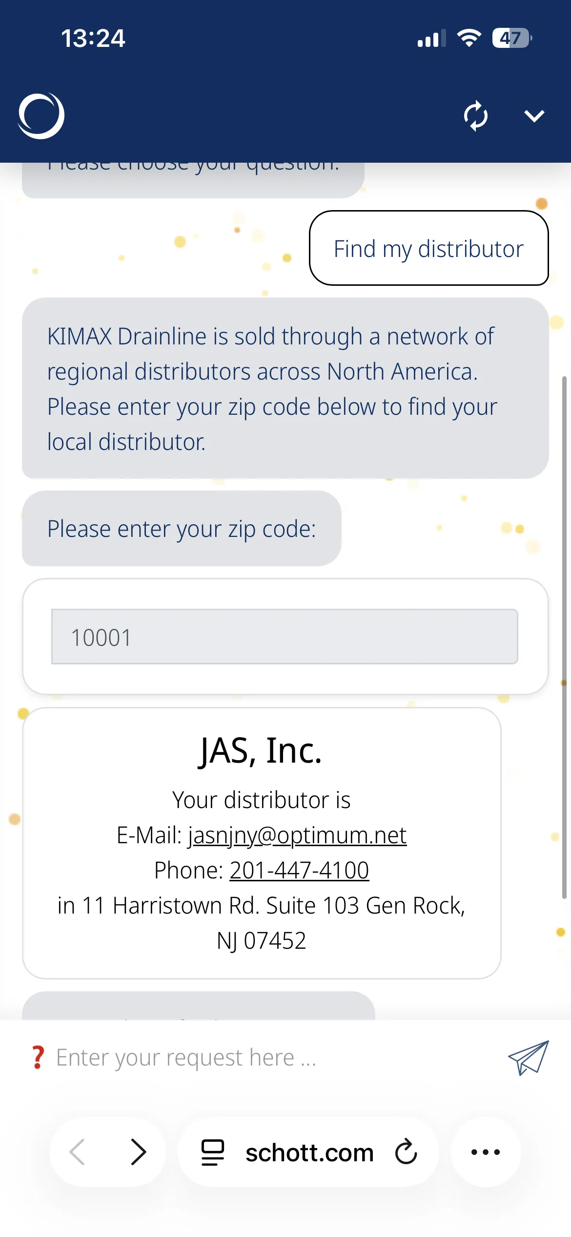 Local distributor for KIMAX Drainline found