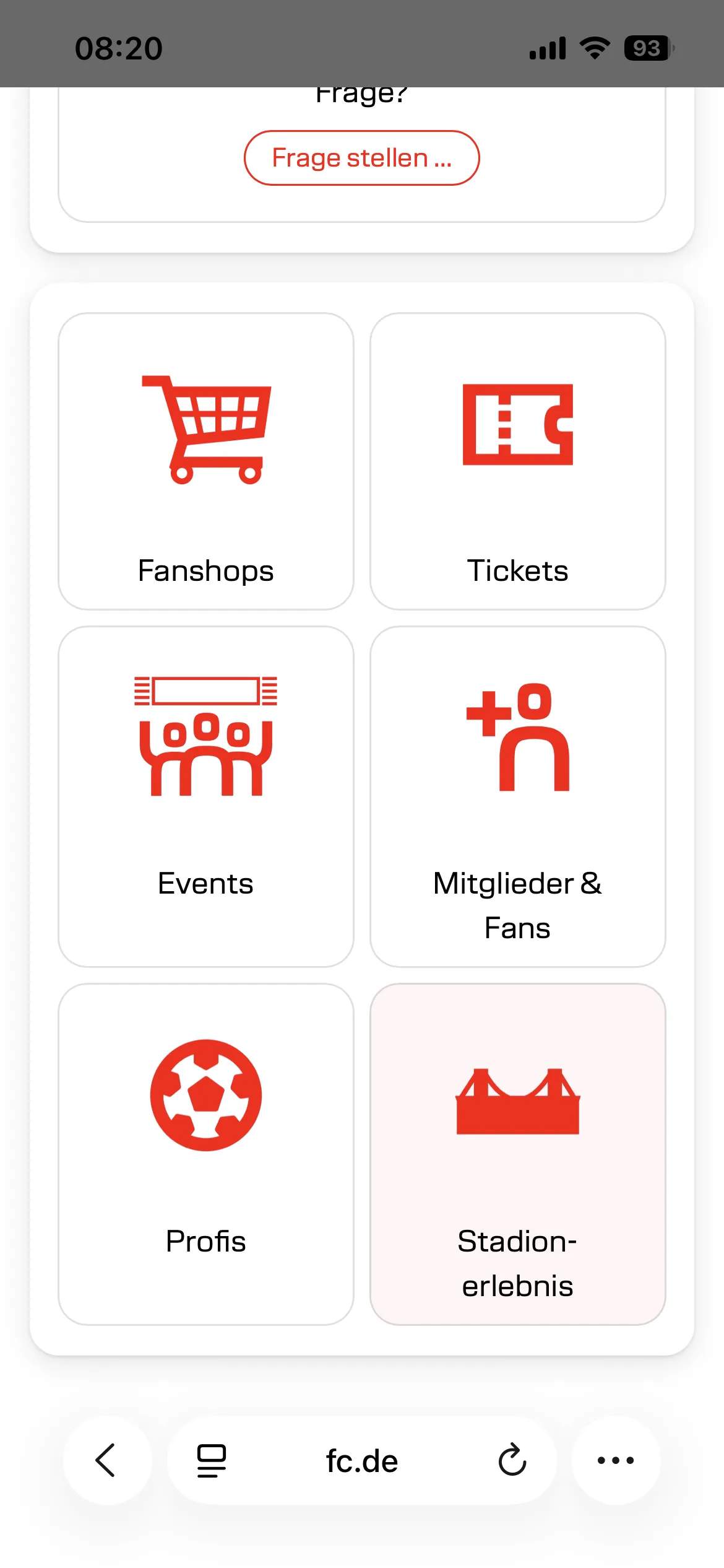 Overview of main menu Categories