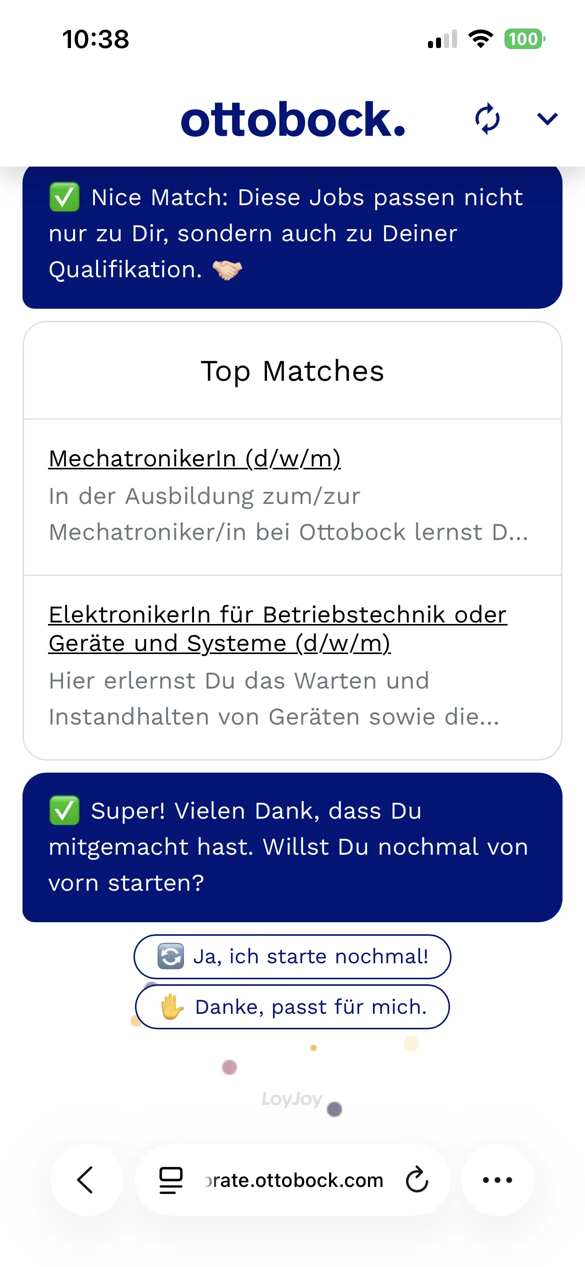 Direktbewerbung über 'Top Matches'