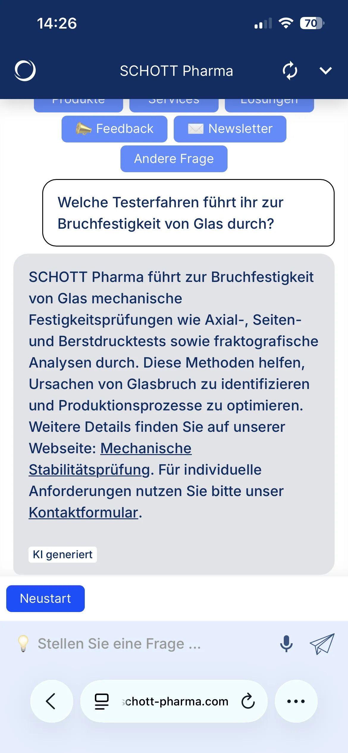 Testerfahren zur Bruchfestigkeit von Glas bei SCHOTT Pharma