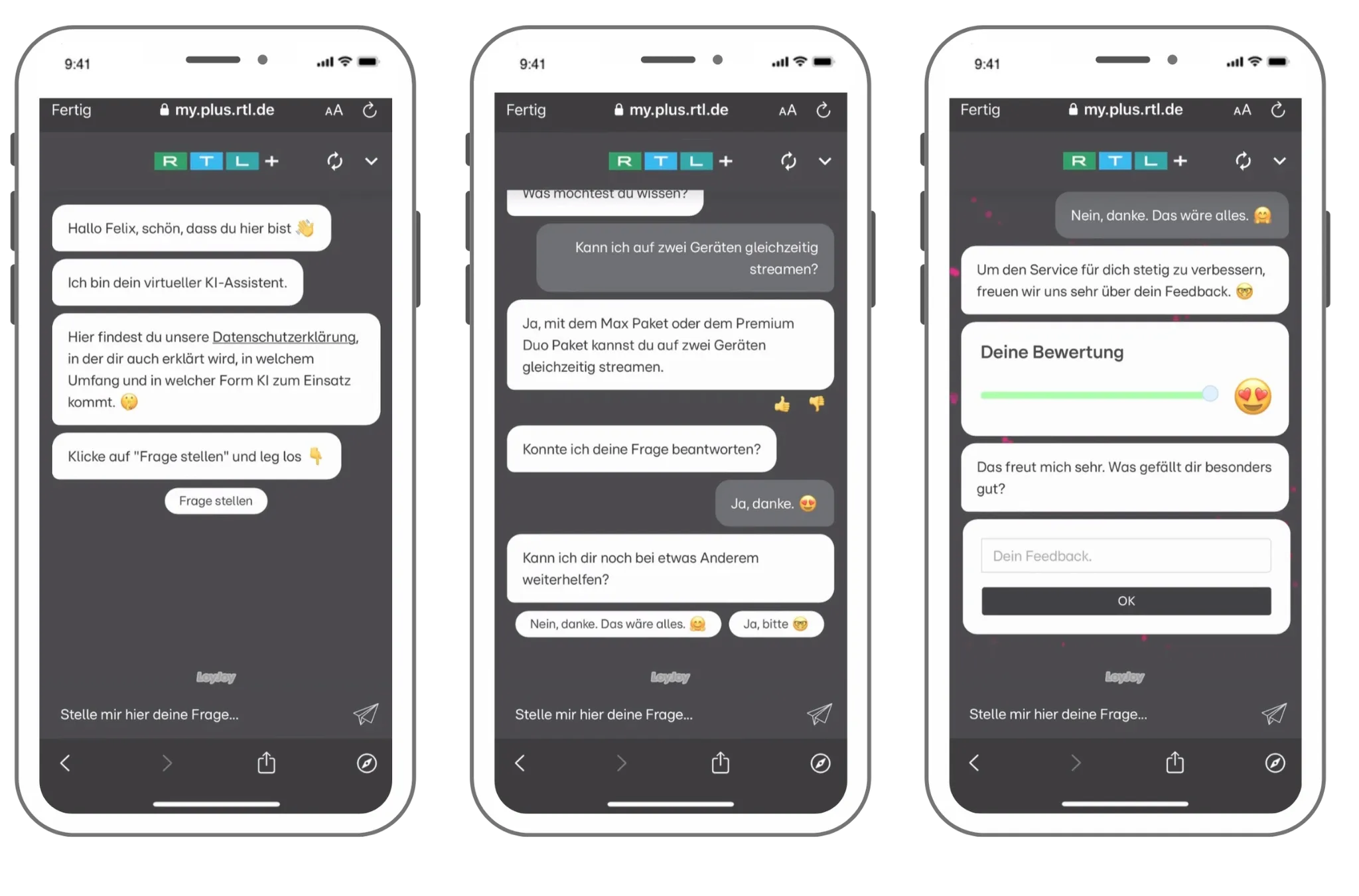 Der Chatbot von RTL+ in Aktion