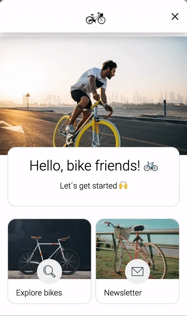 Die LoyJoy Web App einer beispielhaften Fahrrad-Chat-Experience.