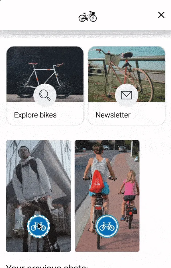 Die LoyJoy Web App einer beispielhaften Fahrrad-Chat-Experience.
