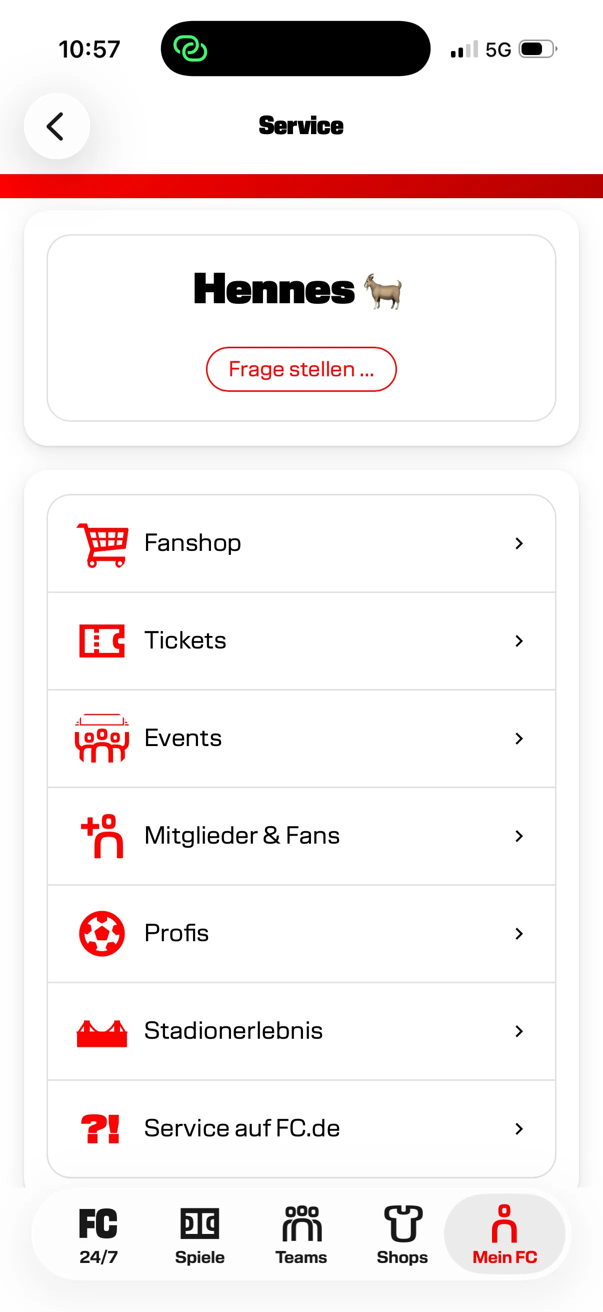 AI Agent Hennes in der 1. FC Köln App