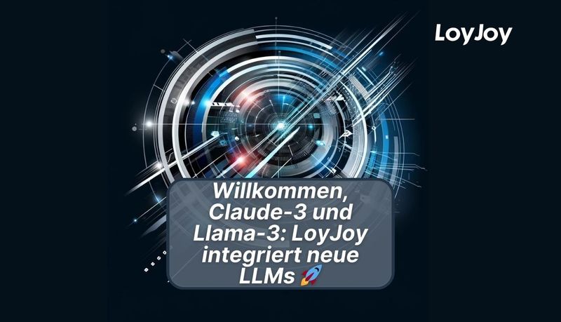 Futuristisches Bild, das LoyJoys Implementierung von Claude-3 und Llama-3 LLMs ankündigt.