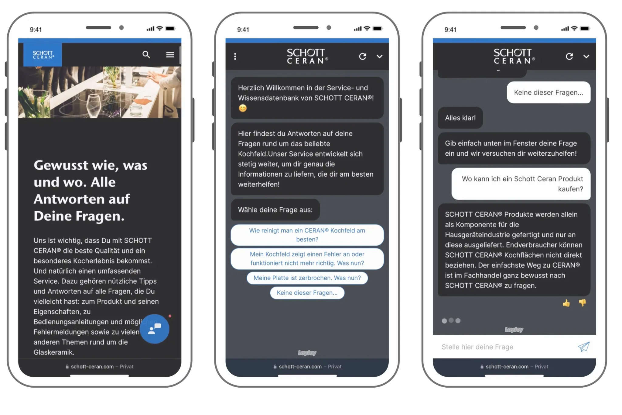 Screemshots des Ceran Chatbots