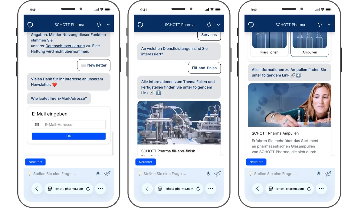 Screemshots des Pharma Chatbots