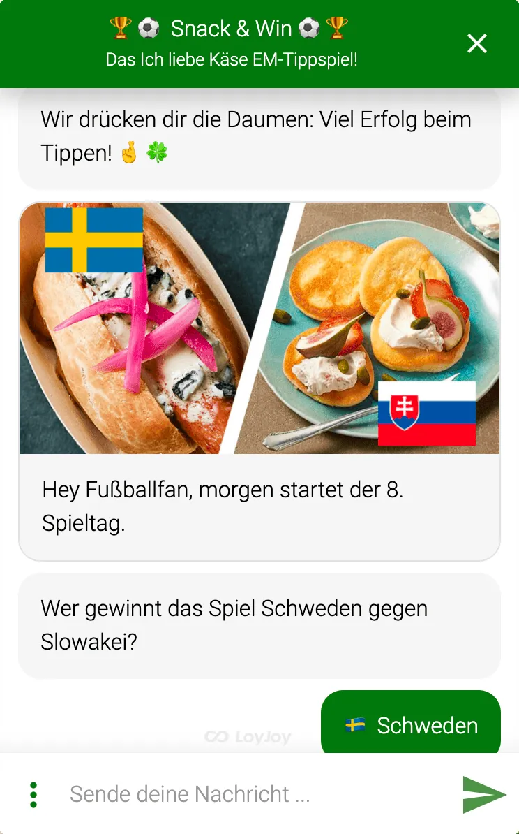 Die "Ich liebe Käse" - Fußball-Chat-Experience.