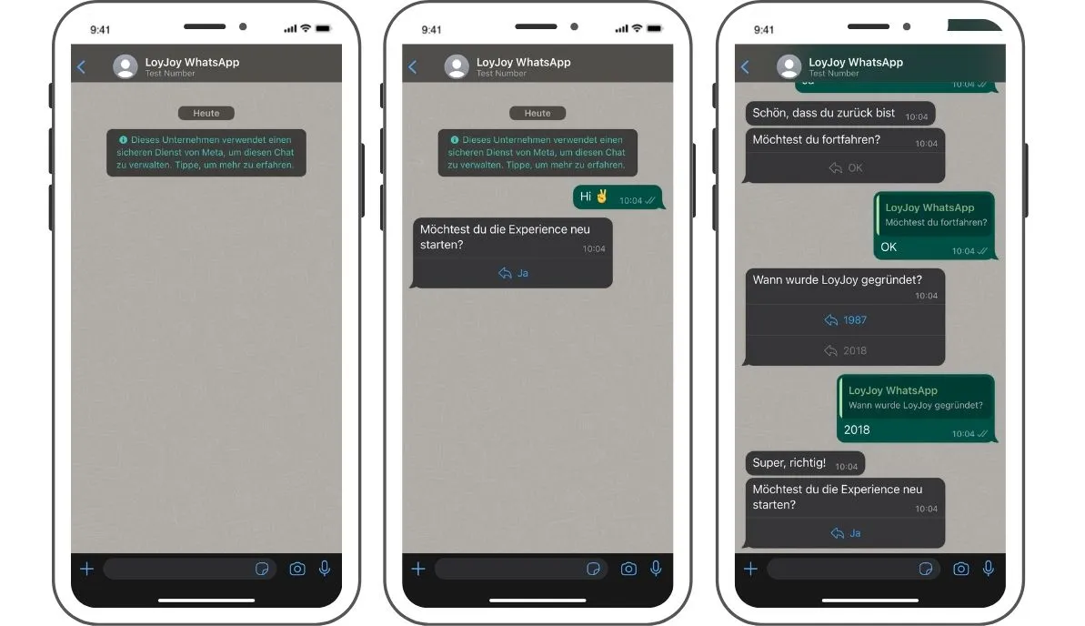 Ein LoyJoy-Test Chat in WhatsApp.