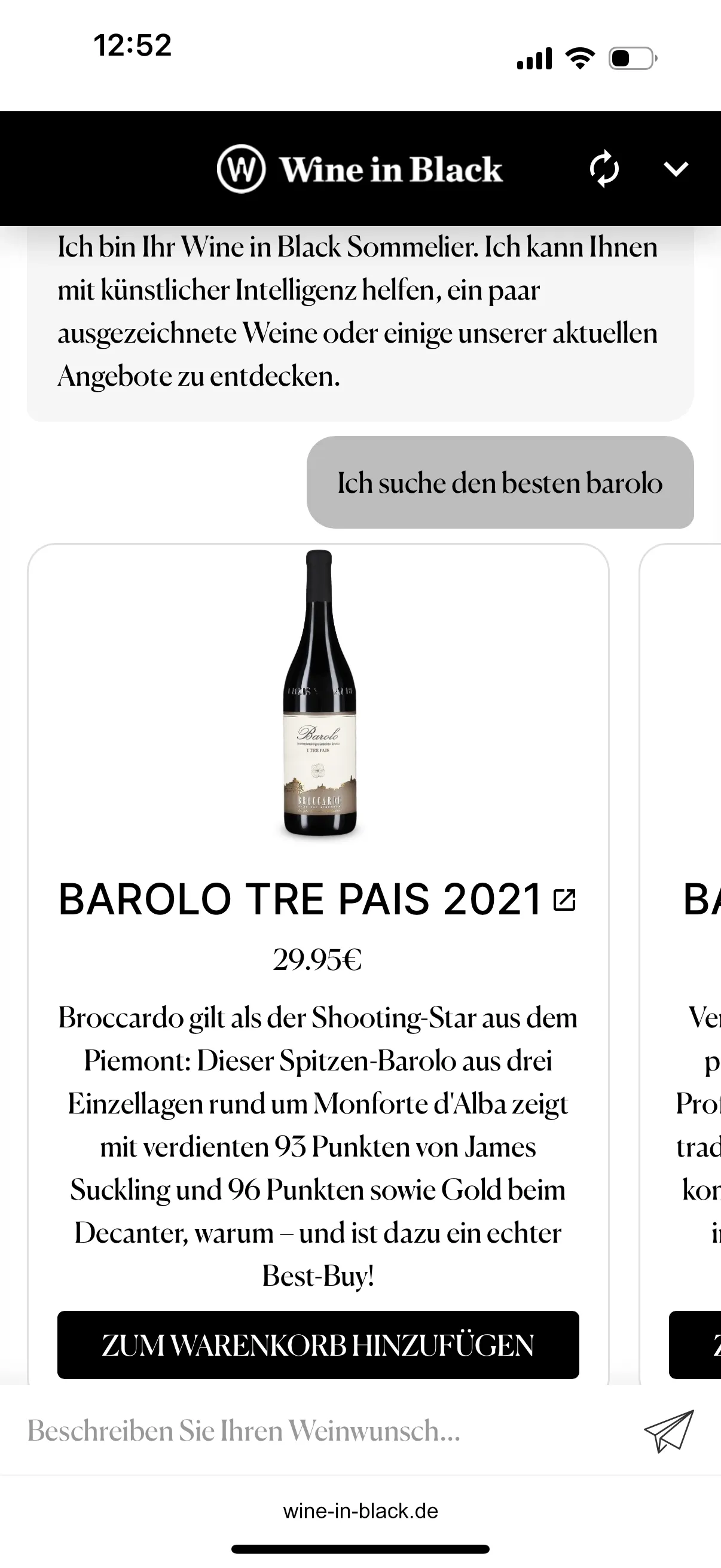 Intelligenter Wein-Sommelier bei Wine in Black